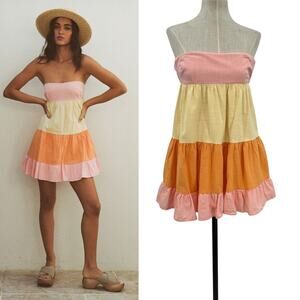 Sabo Skirt Strapless Dress in Pink, Yellow, and Orange